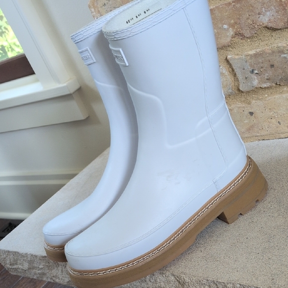 HUNTER I White Refined Stitch Detail Spurrey Short Wellies Rain Boots, 8 - Picture 10 of 13